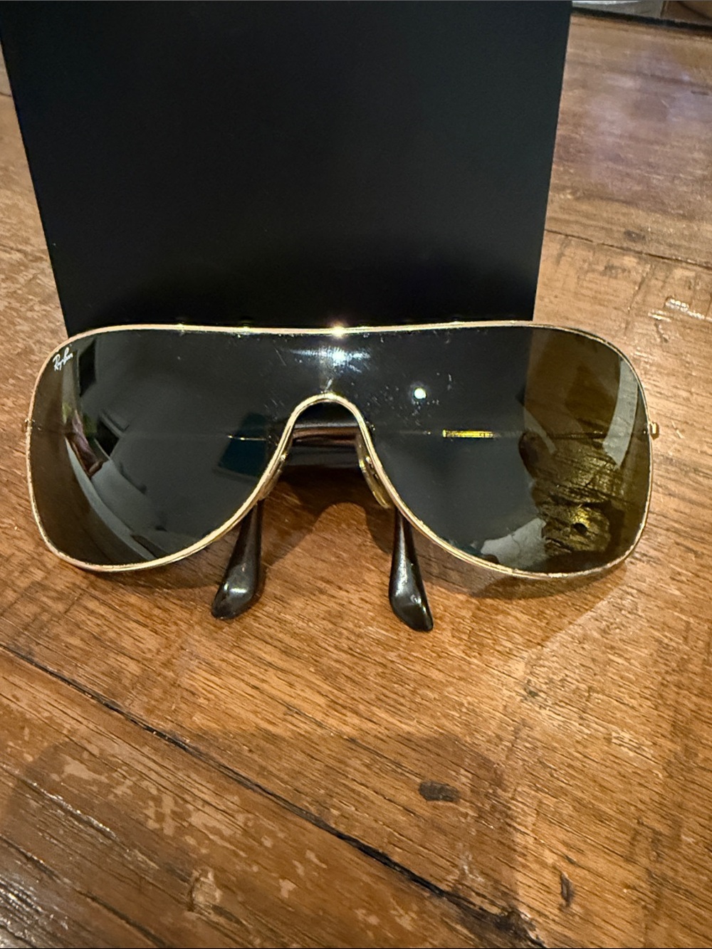 Vintage Ray-Ban Gold Frame Black Shield Sunglasses